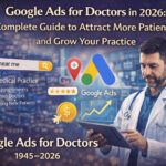 Doctor using digital marketing tools and Google Ads dashboard to attract more patients to a medical practice in 2026