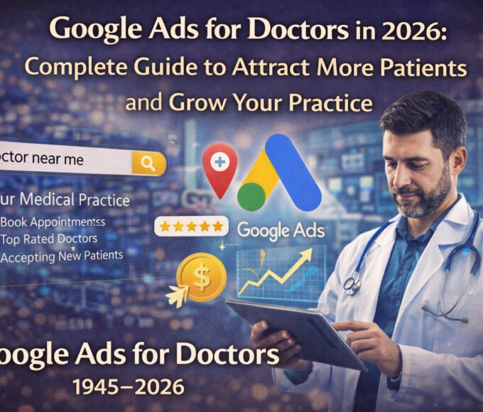 Doctor using digital marketing tools and Google Ads dashboard to attract more patients to a medical practice in 2026