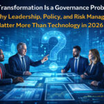 AI governance leaders discussing policy, risk management, and AI transformation strategy in a modern boardroom setting in 2026