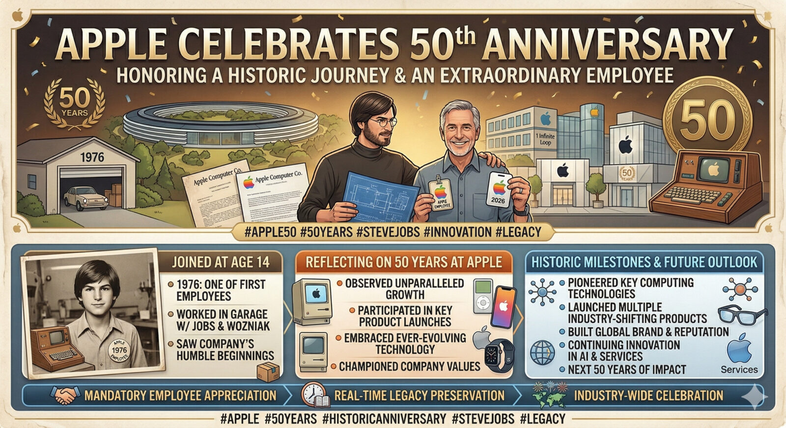 Apple Employee Who Joined at Age 14 Reflects on 50 Years at Apple as the Company Celebrates Its Historic Anniversary (steve jobs)